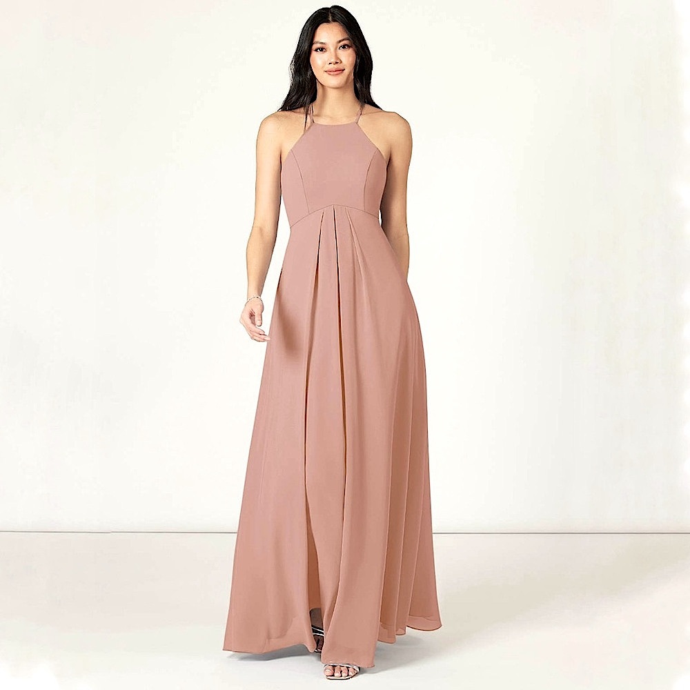 Azazie Blush Pink Halter Wedding Dress